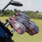 Red & Gray Dots and Plaid Golf Club Iron Cover - Set of 9 (Personalized)