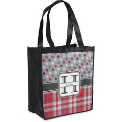 Red & Gray Dots and Plaid Grocery Bag (Personalized)
