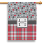 Red & Gray Dots and Plaid 28" House Flag - Double Sided (Personalized)