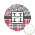 Red & Gray Dots and Plaid Printed Cookie Topper - 2.15" (Personalized)