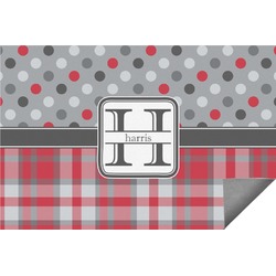 Red & Gray Dots and Plaid Indoor / Outdoor Rug - 6'x8' w/ Name and Initial