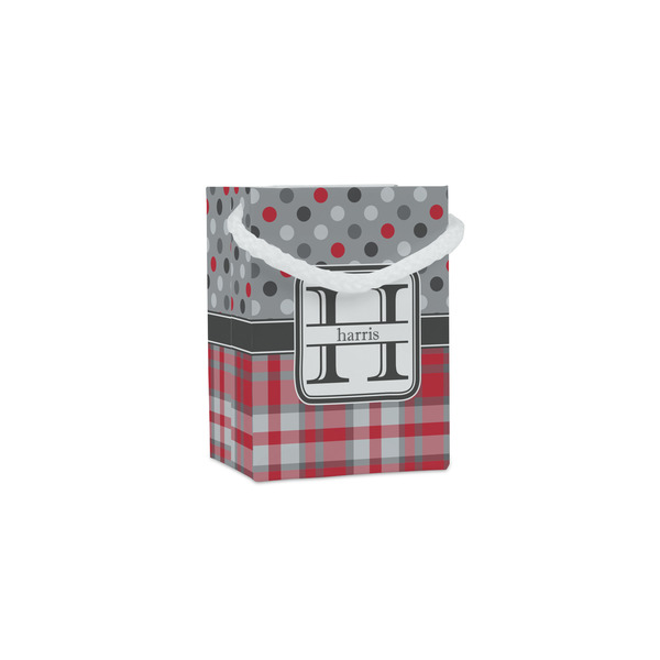 Custom Red & Gray Dots and Plaid Jewelry Gift Bags - Matte (Personalized)