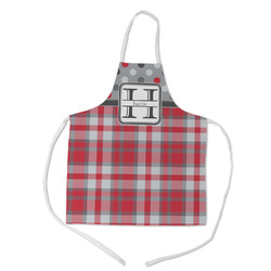 Red & Gray Dots and Plaid Kid's Apron w/ Name and Initial