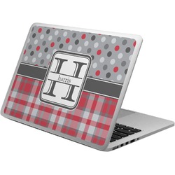 Red & Gray Dots and Plaid Laptop Skin - Custom Sized (Personalized)