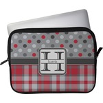 Red & Gray Dots and Plaid Laptop Sleeve / Case - 11" (Personalized)