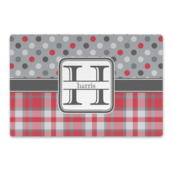 Red & Gray Dots and Plaid Large Rectangle Car Magnet (Personalized)