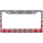 Red & Gray Dots and Plaid License Plate Frame - Style B (Personalized)