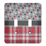 Red & Gray Dots and Plaid Light Switch Cover (2 Toggle Plate)