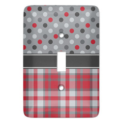 Red & Gray Dots and Plaid Light Switch Cover (Single Toggle)