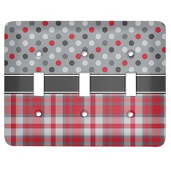 Red & Gray Dots and Plaid Light Switch Cover (3 Toggle Plate)