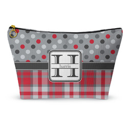 Red & Gray Dots and Plaid Makeup Bag - Large - 12.5"x7" (Personalized)