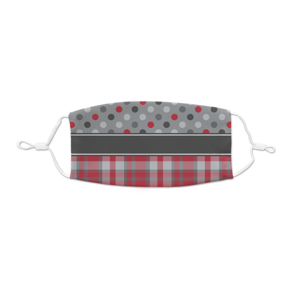 Custom Red & Gray Dots and Plaid Kid's Cloth Face Mask - XSmall