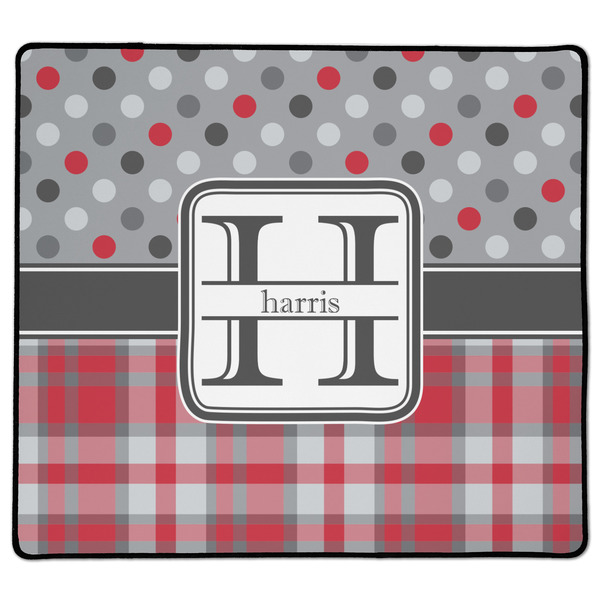 Custom Red & Gray Dots and Plaid XL Gaming Mouse Pad - 18" x 16" (Personalized)