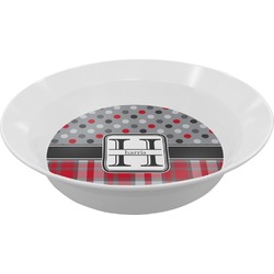 Red & Gray Dots and Plaid Melamine Bowl - 12 oz (Personalized)