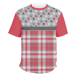 Red & Gray Dots and Plaid Men's Crew T-Shirt - Medium