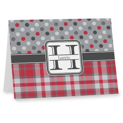 Red & Gray Dots and Plaid Note cards (Personalized)