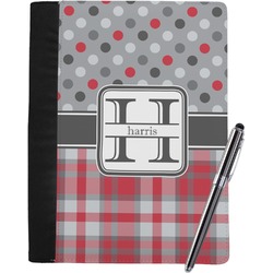 Red & Gray Dots and Plaid Notebook Padfolio - Large w/ Name and Initial