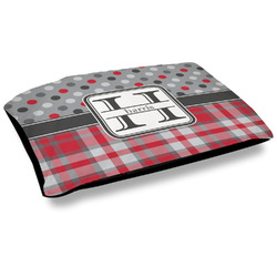 Red & Gray Dots and Plaid Outdoor Dog Bed - Large (Personalized)