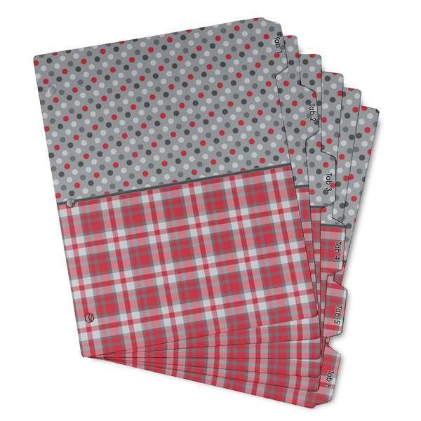 Custom Red & Gray Dots and Plaid Binder Tab Divider - Set of 6 (Personalized)