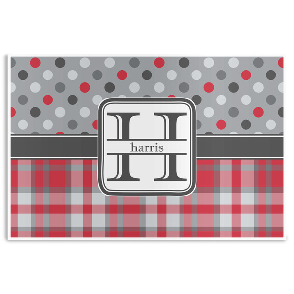 Custom Red & Gray Dots and Plaid Disposable Paper Placemats (Personalized)