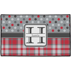 Red & Gray Dots and Plaid Door Mat - 60"x36" (Personalized)