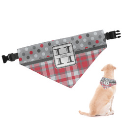 Red & Gray Dots and Plaid Dog Bandana - Small (Personalized)