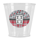 Red & Gray Dots and Plaid Plastic Shot Glass (Personalized)