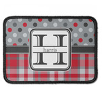 Red & Gray Dots and Plaid Iron On Rectangle Patch w/ Name and Initial