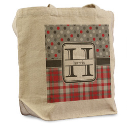 Red & Gray Dots and Plaid Reusable Cotton Grocery Bag (Personalized)