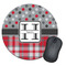 Red & Gray Dots and Plaid Round Mouse Pad