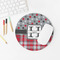 Red & Gray Dots and Plaid Round Mousepad - LIFESTYLE 2
