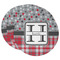 Red & Gray Dots and Plaid Round Paper Coaster - Main