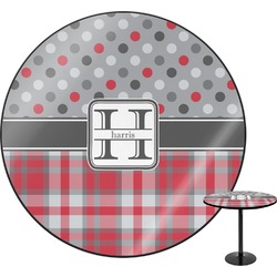 Red & Gray Dots and Plaid Round Table (Personalized)
