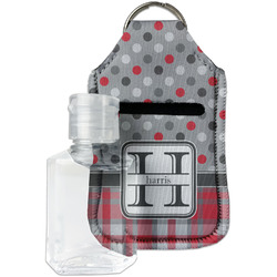 Red & Gray Dots and Plaid Hand Sanitizer & Keychain Holder (Personalized)