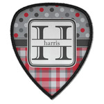 Red & Gray Dots and Plaid Iron on Shield Patch A w/ Name and Initial