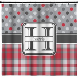 Red & Gray Dots and Plaid Shower Curtain - Custom Size (Personalized)