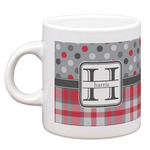 Red & Gray Dots and Plaid Espresso Cup (Personalized)