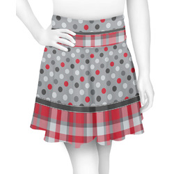 Red & Gray Dots and Plaid Skater Skirt - 2X Large