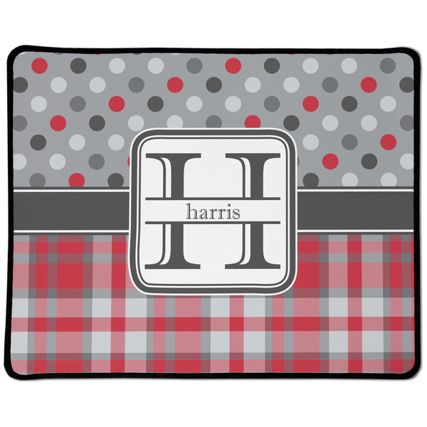 Custom Red & Gray Dots and Plaid Large Gaming Mouse Pad - 12.5" x 10" (Personalized)