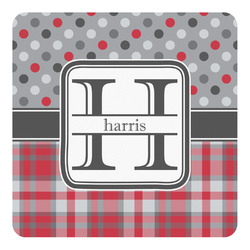 Red & Gray Dots and Plaid Square Decal - Large (Personalized)