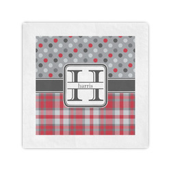 Red & Gray Dots and Plaid Cocktail Napkins (Personalized)