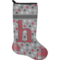 Red & Gray Dots and Plaid Holiday Stocking - Single-Sided - Neoprene (Personalized)