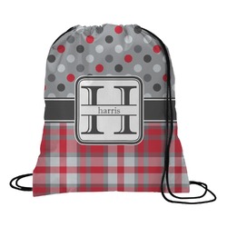 Red & Gray Dots and Plaid Drawstring Backpack - Small (Personalized)