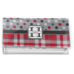 Red & Gray Dots and Plaid Vinyl Checkbook Cover (Personalized)