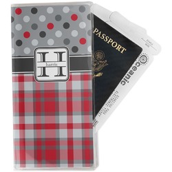 Red & Gray Dots and Plaid Travel Document Holder