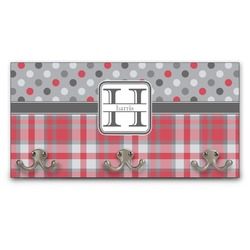 Red & Gray Dots and Plaid Wall Mounted Coat Rack (Personalized)