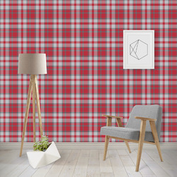 Red & Gray Dots and Plaid Wallpaper & Surface Covering (Water Activated - Removable)