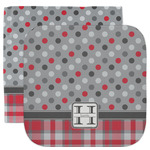 Red & Gray Dots and Plaid Facecloth / Wash Cloth (Personalized)