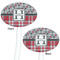 Red & Gray Dots and Plaid White Plastic 7" Stir Stick - Double Sided - Oval - Front & Back