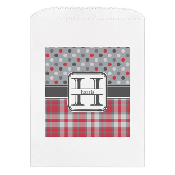 Custom Red & Gray Dots and Plaid Treat Bag (Personalized)